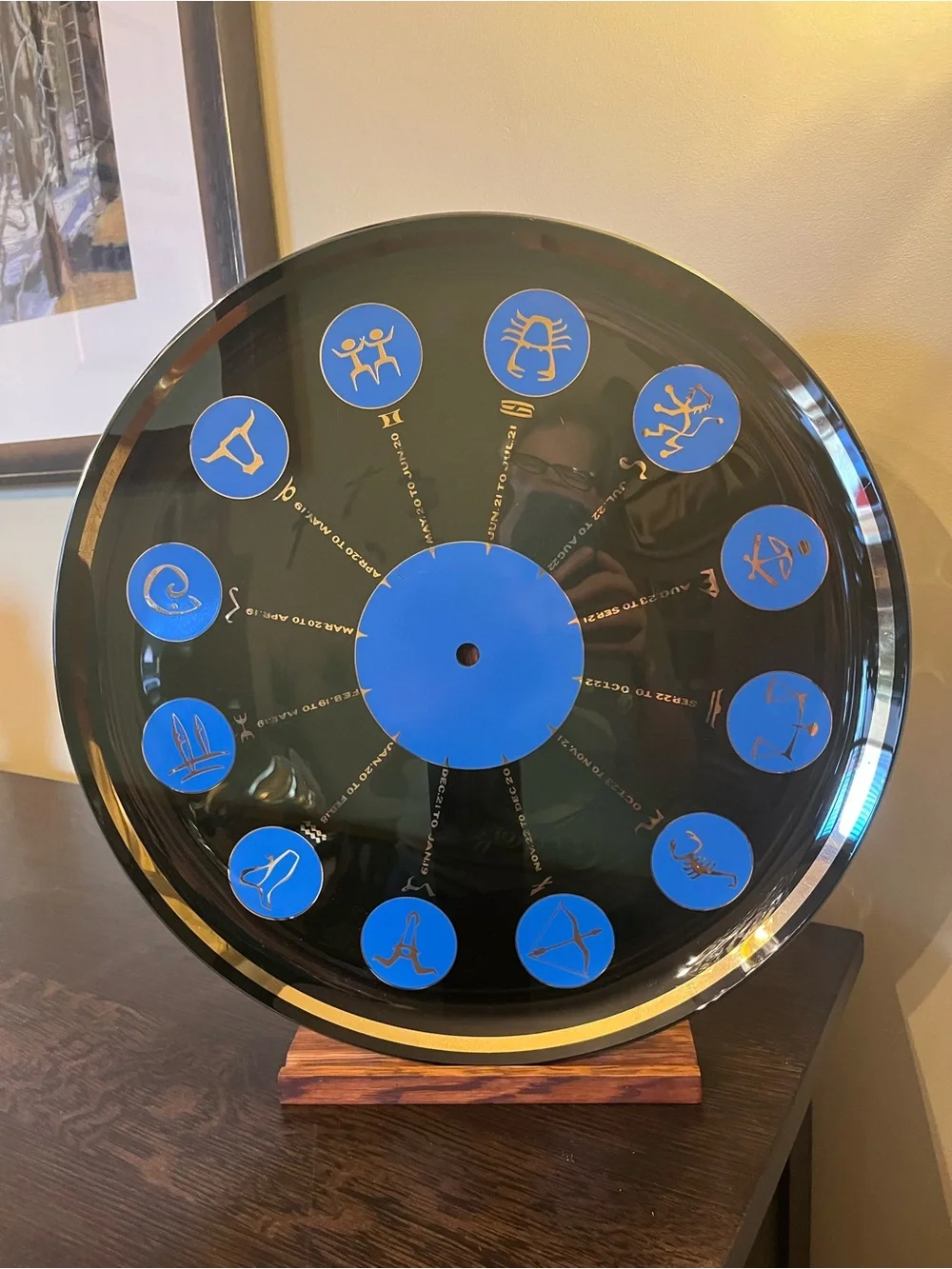 Rare Vintage MCM Large Zodiac Astrology  Glass Platter Tray Clock Face Wall Deco
